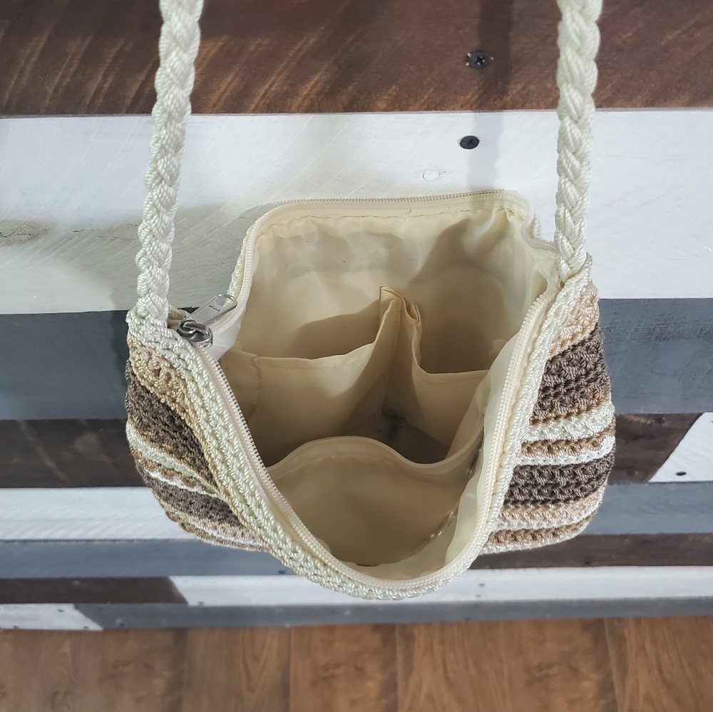 THE Sak Striped Brown Tan Cream Hobo Shoulder Bag Purse - Picture 13 of 14